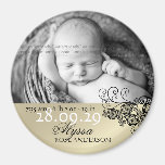 faire-part de naissance noir floral de Paisley de  Magnets Pour Réfrigérateur