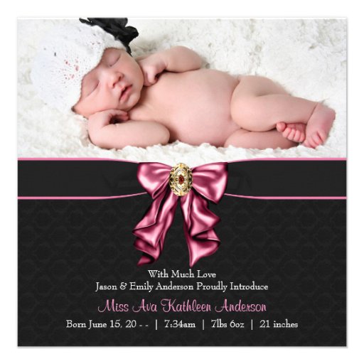 Faire-part de naissance noir rose de photo de bébé