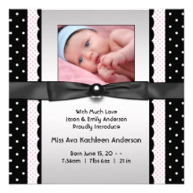 Faire-part de naissance noir rose de photo de fill