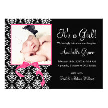 Faire-part de naissance noir rose de photo de fill