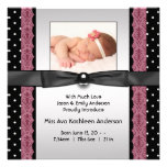 Faire-part de naissance noir rose de photo de fill