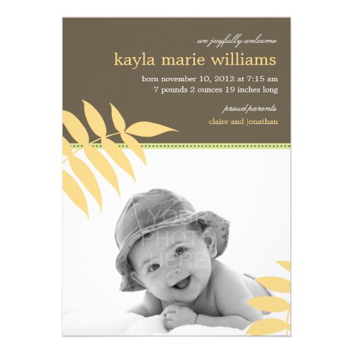 Faire-part de naissance précieux de bébé de feuill
