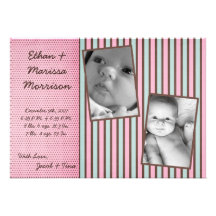 faire-part de naissance rose bleu JUMEAU de photo 