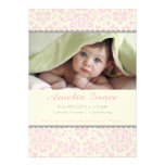 Faire-part de naissance rose de damassé