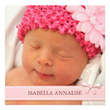 Faire-part de naissance rose de photo de bébé de f