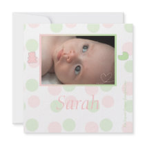 Faire-part de naissance Rose et vert à pois invitations
