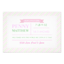 Faire-part de naissance rose et vert moderne de ra