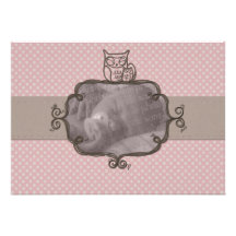 Faire-part de naissance rose terreux de hibou