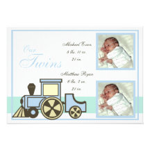 Faire-part jumeau de bébé de train de photo
