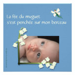 Faire-part naissance muguet et fée felt bleu gris