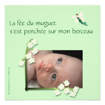 Faire-part naissance muguet et fée felt vert pale