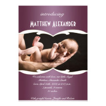 Faire-part pourpre et blanc de bébé de photo de gr