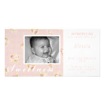 Faire-part rose et blanc de bébé cartes de vœux avec photo