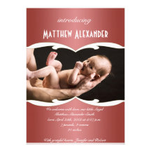 Faire-part rouge et blanc de bébé de photo de grad