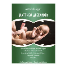 Faire-part vert et blanc de bébé de photo de gradi