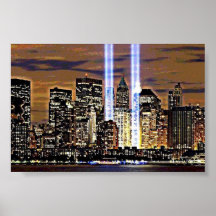 Faisceaux lumineux de Tour jumelle de New York Posters