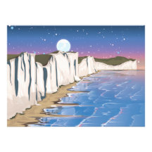 Falaises de coucher du soleil par l'océan carton d'invitation
