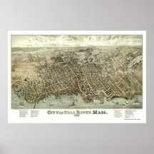 Fall River, carte panoramique de mA - 1877 Affiches