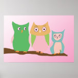 Famille de hibou sur le rose poster