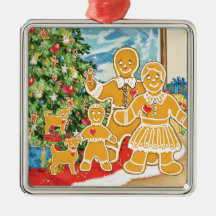 Famille de pain d'épice avec leur arbre de Noël Ornement