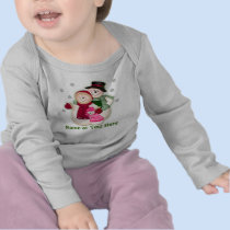 Famille givrée de bonhomme de neige - rose t-shirts