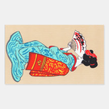 Fan classique japonaise fraîche de kimono de dame  sticker rectangulaire