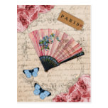 Fan française rose vintage carte postale