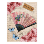 Fan française rose vintage carte postale