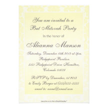 Fancy Yellow Damask Bat Mitzvah Invitation