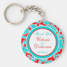 Faveur blanche Keychain de mariage damassé de roug Porte-clefs