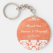 Faveur orange et blanche de mariage damassé porte-clefs