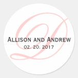 Faveur rose de mariage de monogramme de l'initiale autocollants