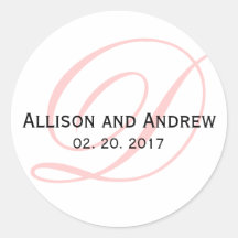 Faveur rose de mariage de monogramme de l'initiale autocollants