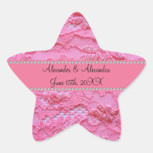 Faveurs roses de mariage de dentelle sticker en étoile