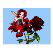 Fée de coccinelle sur les roses rouges carte postale