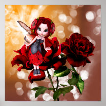 Fée de coccinelle sur les roses rouges posters