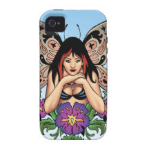 Fée de Goth avec les fleurs, ailes de papillon par Coque Vibe iPhone 4