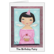 Fée de petit gâteau, la fée d'anniversaire, art po carte de vœux