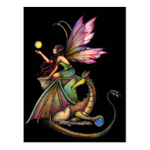 Fée et dragon des globes du dragon par l'aquarium  cartes postales
