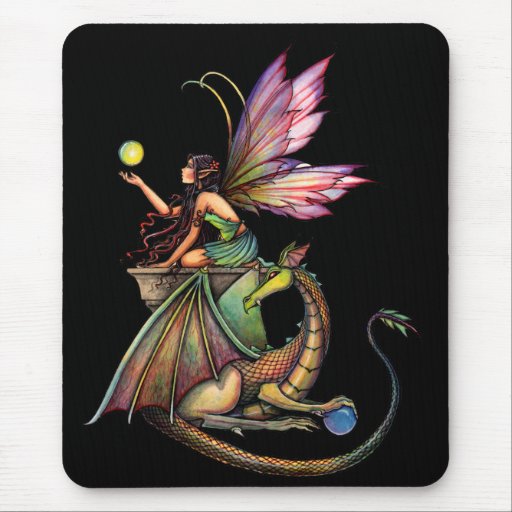 Fée et dragon des globes du dragon par l'aquarium  tapis de souris
