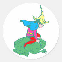 Fée fairy grenouille frog adhésifs ronds