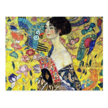 Femme avec la fan par Gustav Klimt Carte Postale