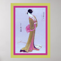 Femme avec le Japonais vintage de ~ de Shamisen Posters