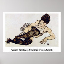 Femme avec les bas verts par Egon Schiele Affiche
