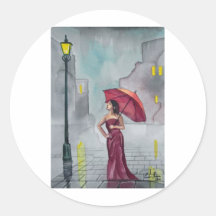 FEMME AVEC UN PARAPLUIE ADHÉSIFS RONDS