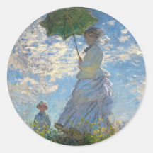 Femme avec un parasol - Madame Monet et son fils Autocollants Ronds