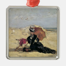 Femme avec un parasol sur la plage, 1880 ornement de noël