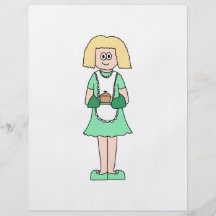 Femme avec un pot chaud de soupe. Dans vert et le  Prospectus