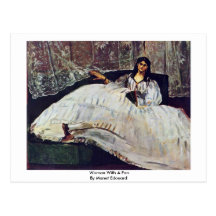 Femme avec une fan par Manet Edouard Cartes Postales