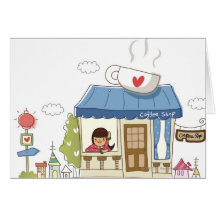 Femme dans un café-restaurant cartes de vœux